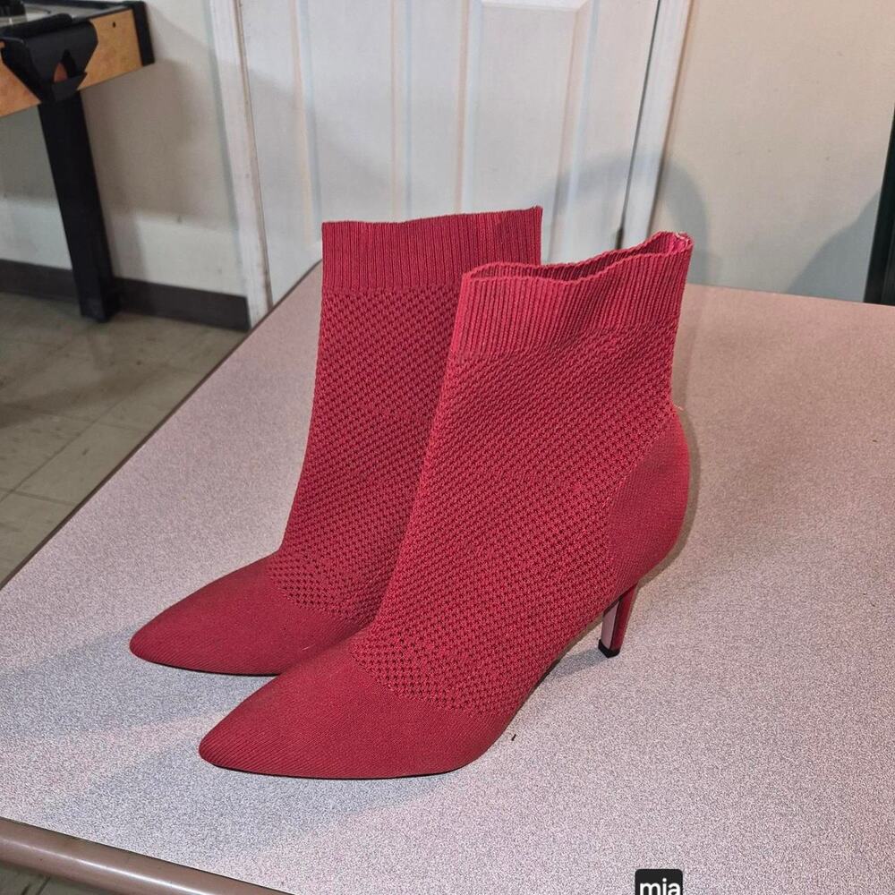 Red knit ankle boots